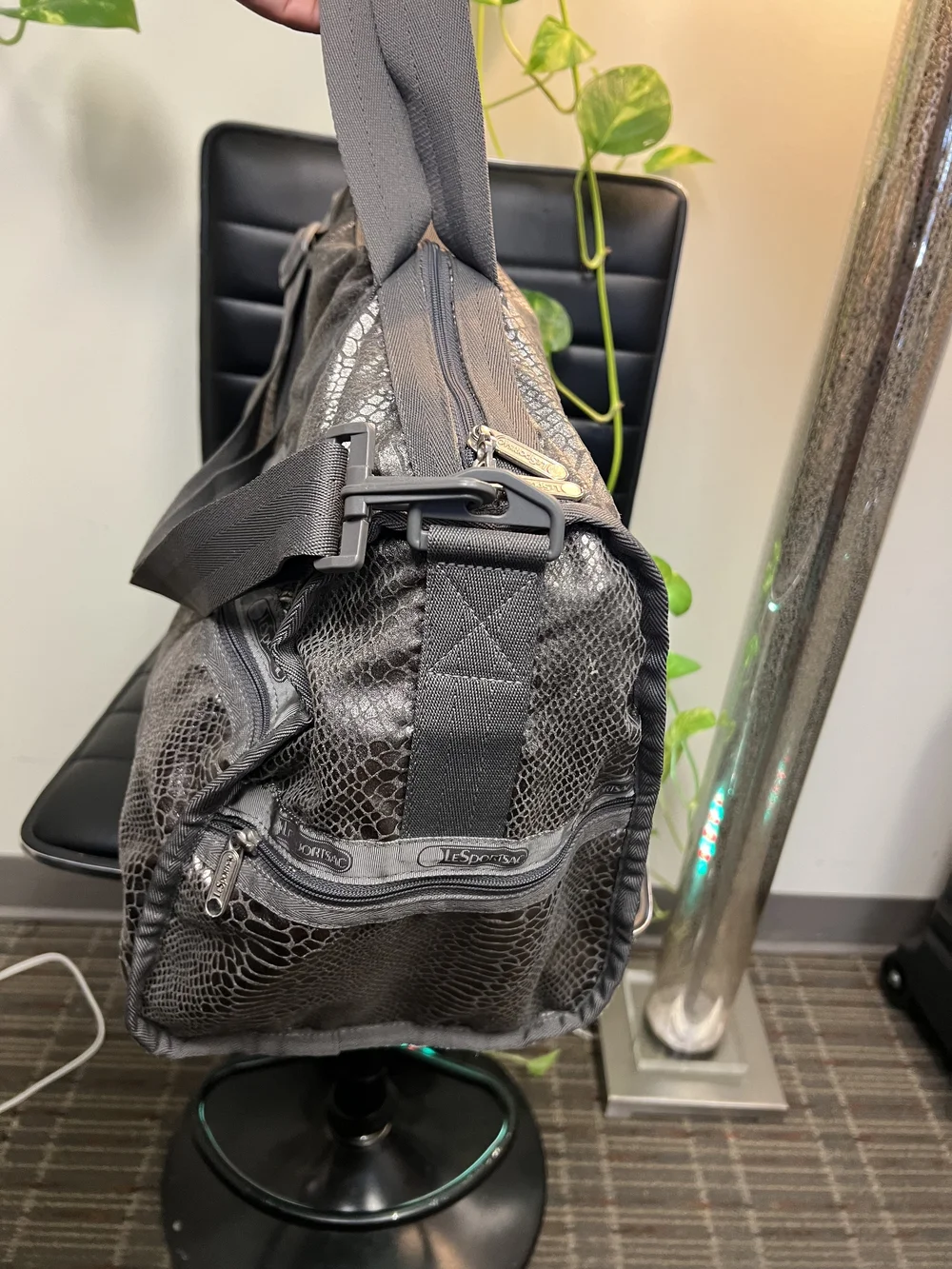 LeSportsac Metallic Shiny Foil Snakeskin Print Deluxe Large Travel Weekender Bag